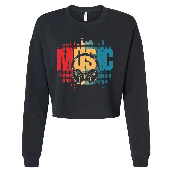 Electronic Music Lover Dj Retro Headphones Cropped Pullover Crew