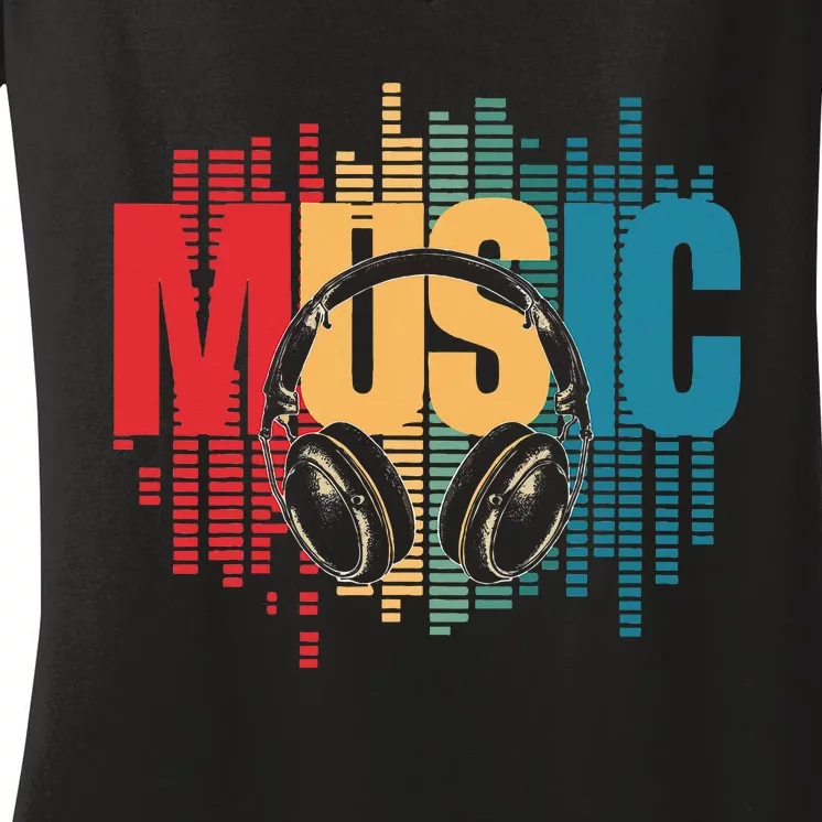 Electronic Music Lover Dj Retro Headphones Women's V-Neck T-Shirt