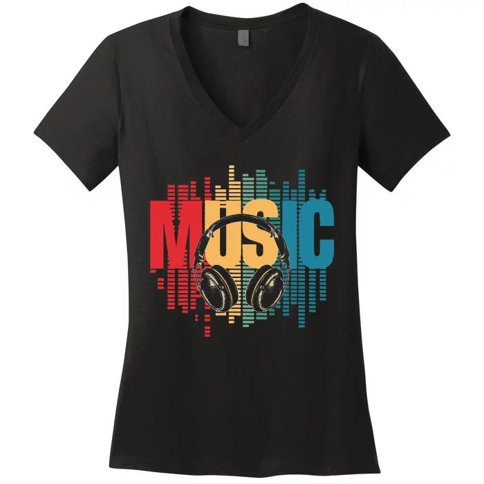 Electronic Music Lover Dj Retro Headphones Women's V-Neck T-Shirt