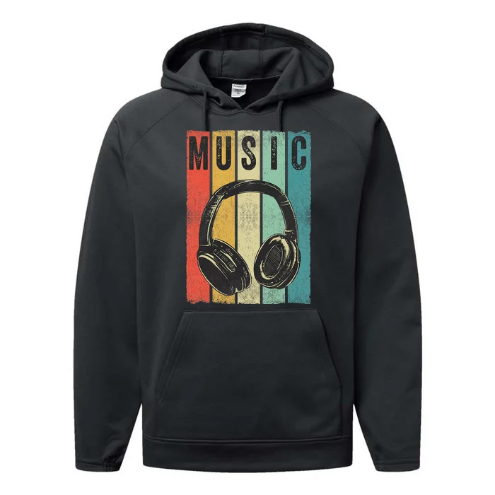 Electronic Music Lover DJ Gift Vintage Retro Headphones Performance Fleece Hoodie