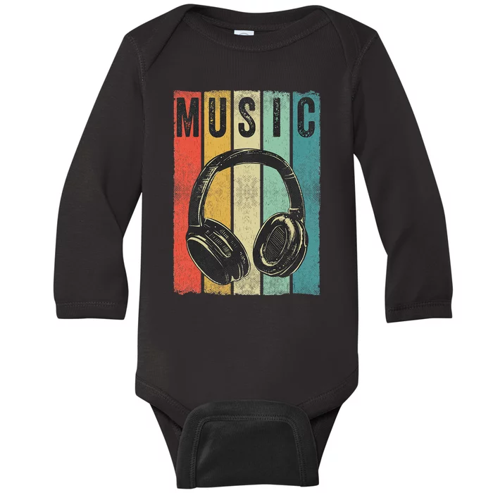 Electronic Music Lover DJ Gift Vintage Retro Headphones Baby Long Sleeve Bodysuit