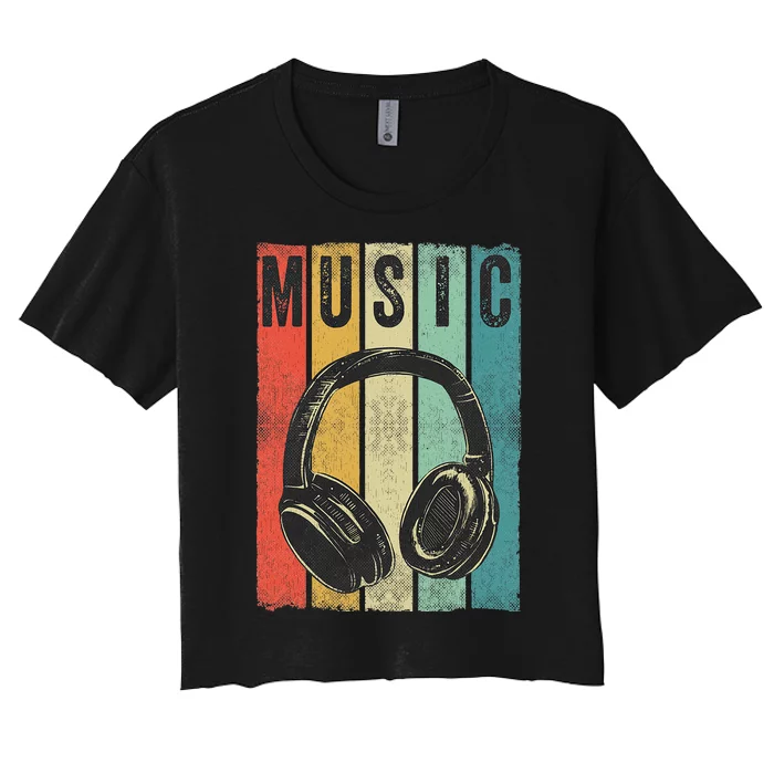 Electronic Music Lover DJ Gift Vintage Retro Headphones Women's Crop Top Tee