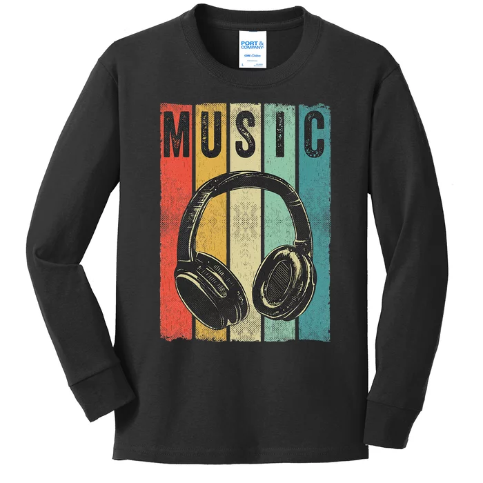 Electronic Music Lover DJ Gift Vintage Retro Headphones Kids Long Sleeve Shirt