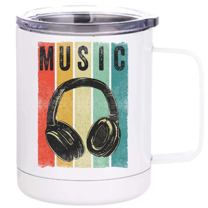 Electronic Music Lover DJ Gift Vintage Retro Headphones Front & Back 12oz Stainless Steel Tumbler Cup