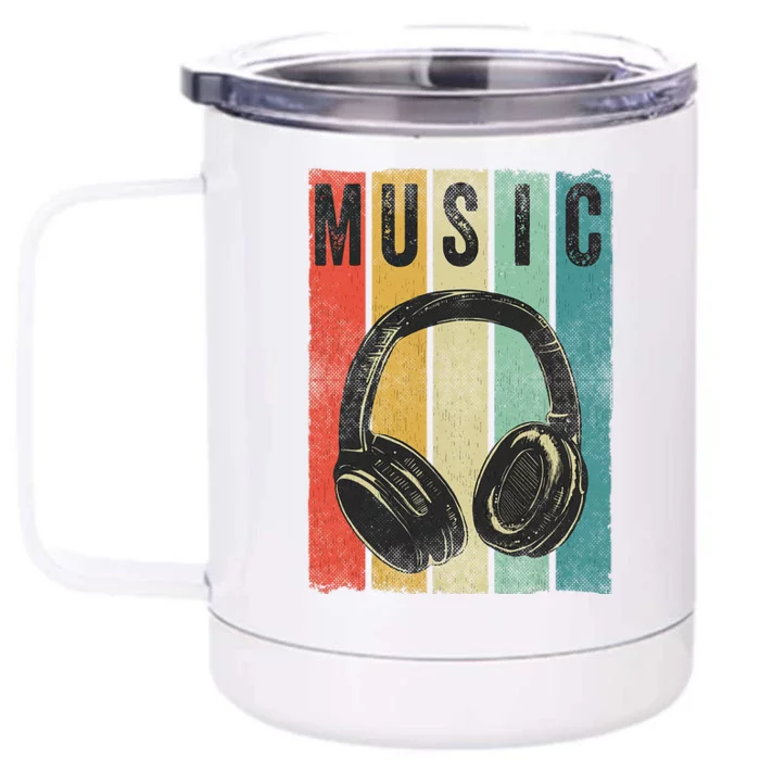 Electronic Music Lover DJ Gift Vintage Retro Headphones Front & Back 12oz Stainless Steel Tumbler Cup