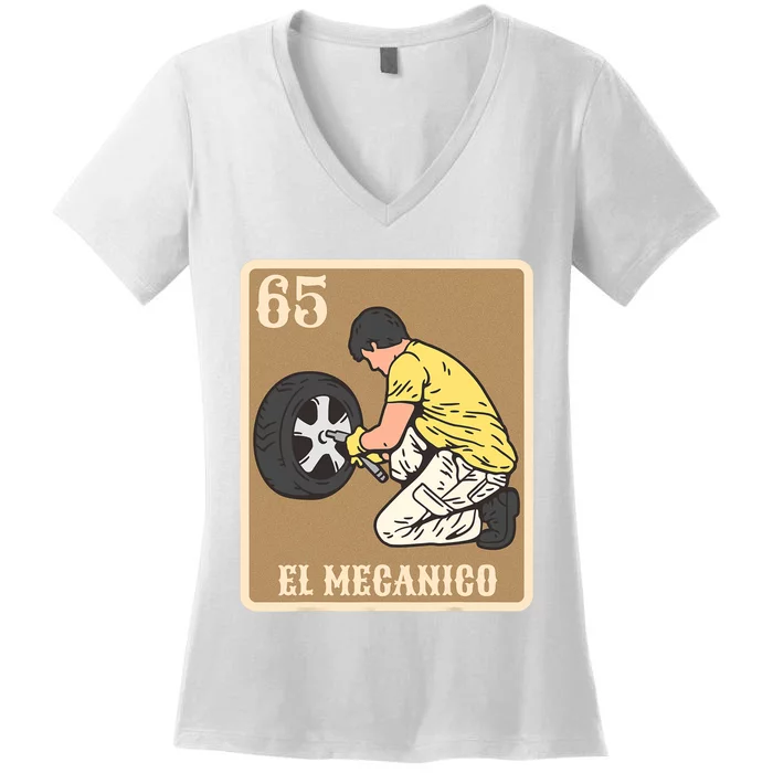 El Mecanico Lottery Spanish Bingo Card Game Women's V-Neck T-Shirt