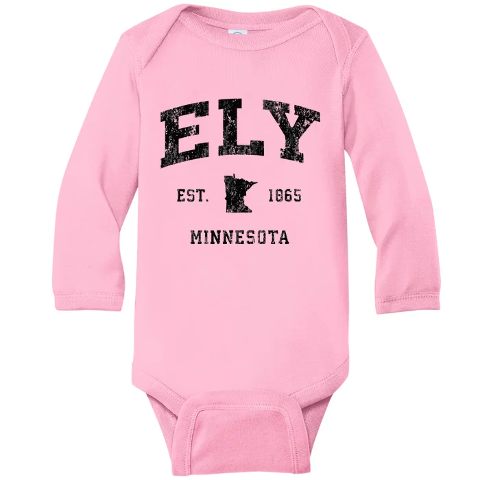 Ely Minnesota Mn Vintage Athletic Black Sports Design Baby Long Sleeve Bodysuit