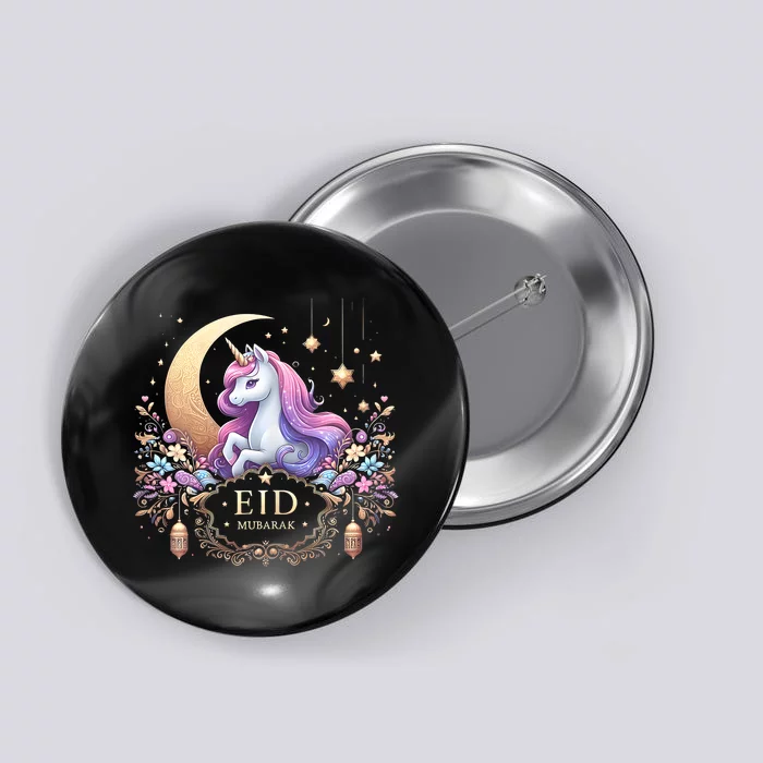 Eid Mubarak Mom Girl Eid Mubarak Unicorn Cute Button