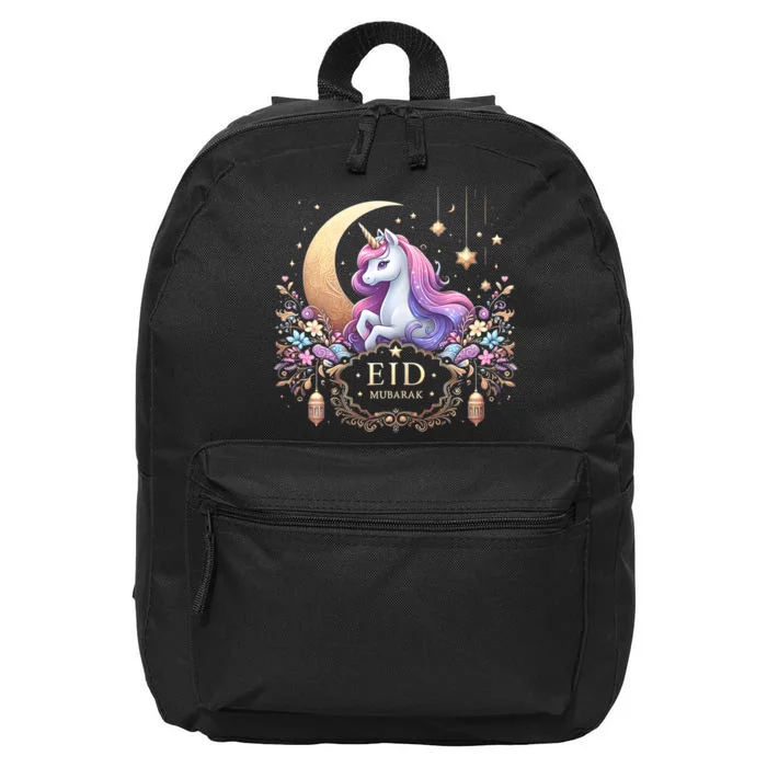 Eid Mubarak Mom Girl Eid Mubarak Unicorn Cute 16 in Basic Backpack