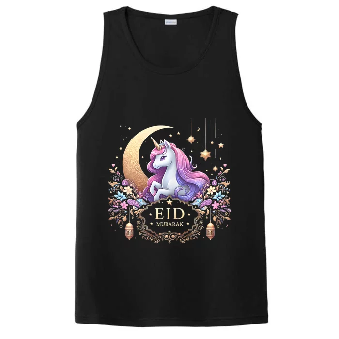 Eid Mubarak Mom Girl Eid Mubarak Unicorn Cute Performance Tank