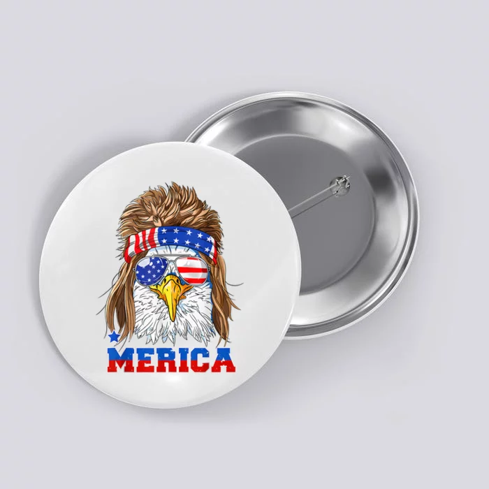 Eagle Mullet Merica Men 4th Of July American Flag USA Button