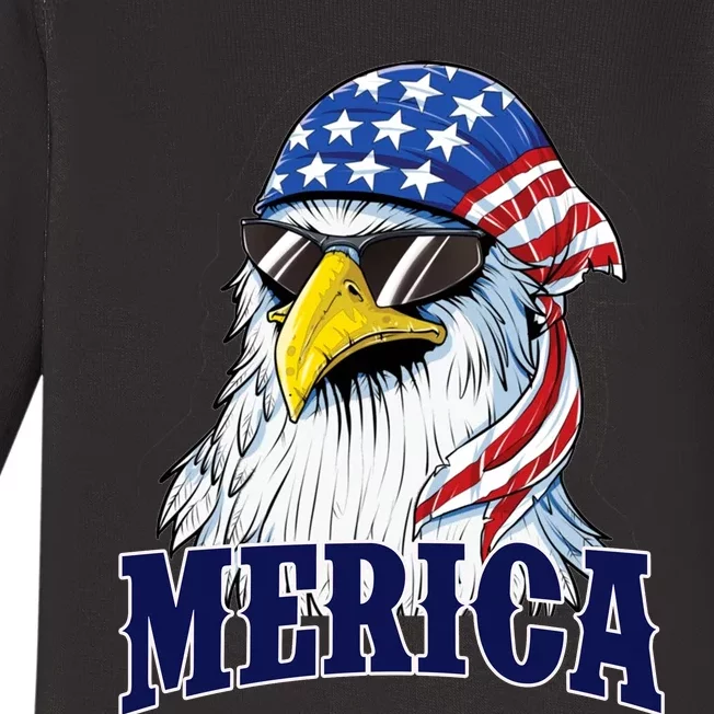 Eagle Mullet Merica Flag 4th Of July American Flag Gift Baby Long Sleeve Bodysuit