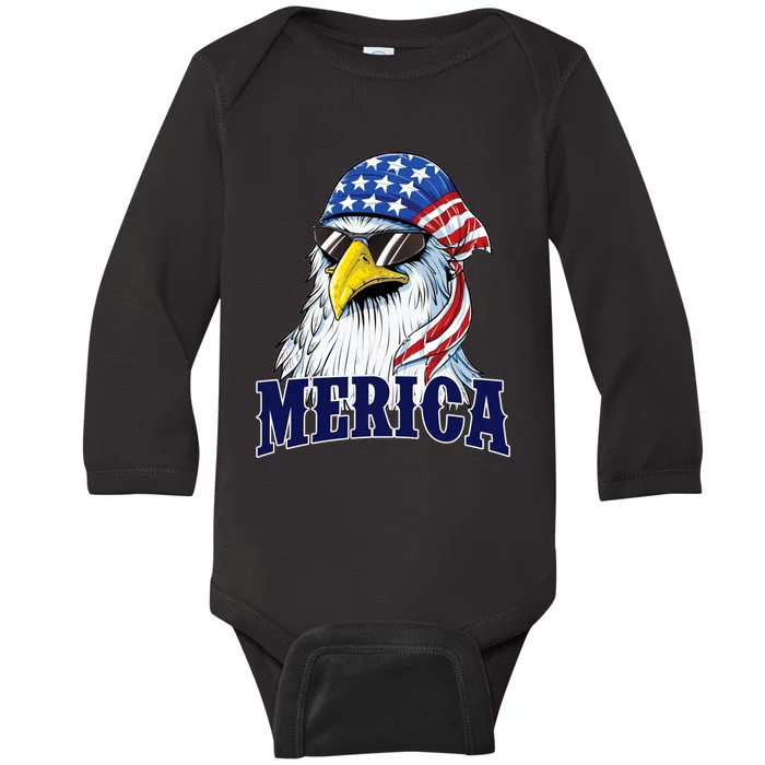 Eagle Mullet Merica Flag 4th Of July American Flag Gift Baby Long Sleeve Bodysuit