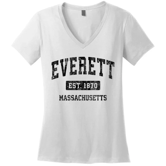 Everett Massachusetts Ma Vintage Established Sports Design Women's V-Neck T-Shirt