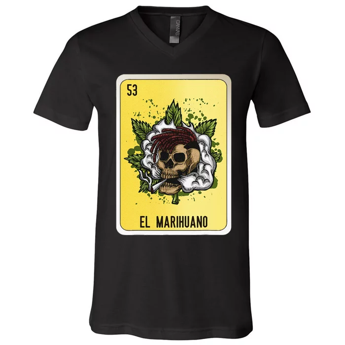 El Marihuano Mexican Slang Chicano Bingo Cards V-Neck T-Shirt