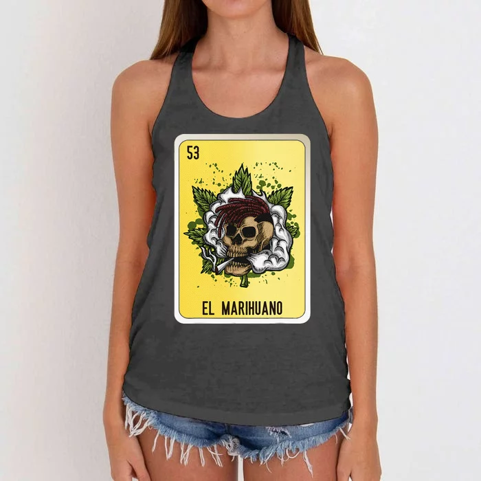 El Marihuano Mexican Slang Chicano Bingo Cards Women's Knotted Racerback Tank