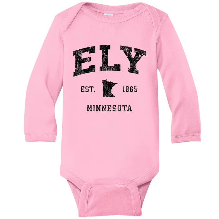 Ely Minnesota Mn Vintage Athletic Black Sports Design Baby Long Sleeve Bodysuit