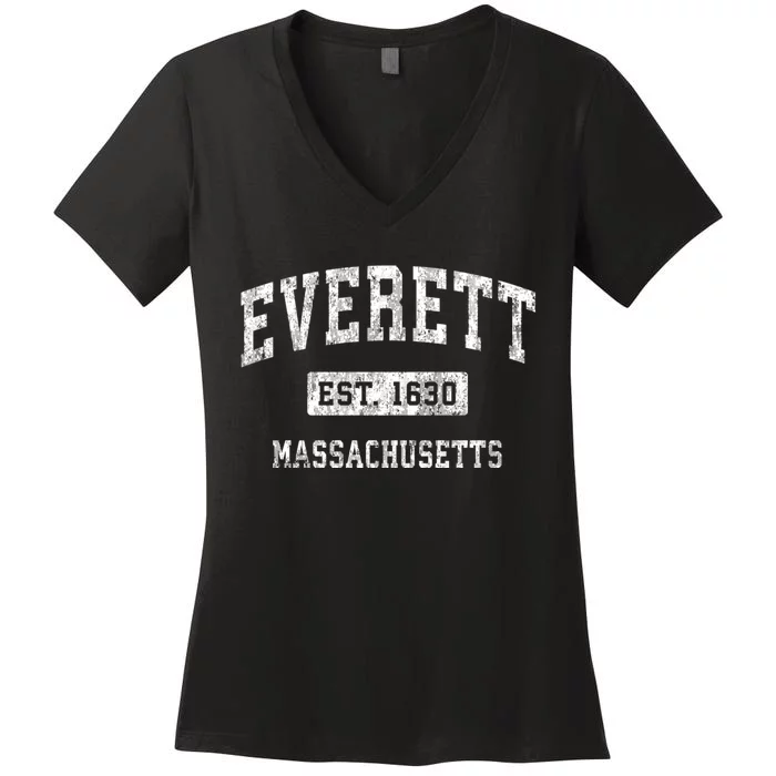 Everett Massachusetts Ma Vintage Established Sports Women's V-Neck T-Shirt