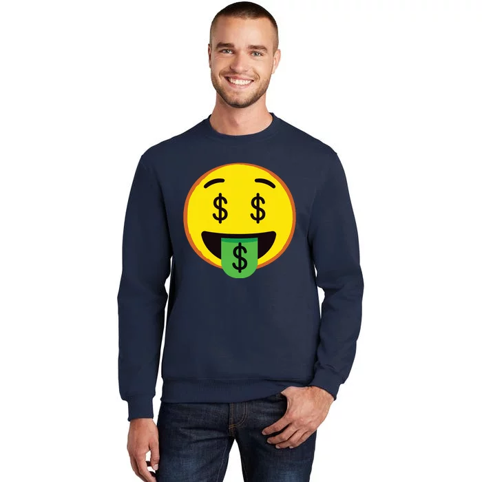 Emoticon Money Mouth Face With Dollar Sign Eyes Rich Tall Sweatshirt