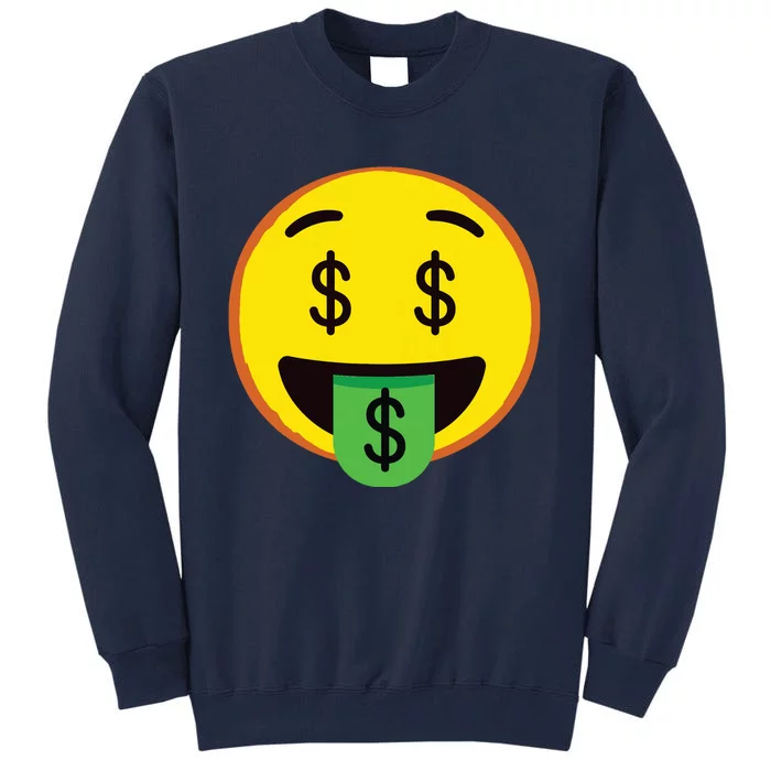 Emoticon Money Mouth Face With Dollar Sign Eyes Rich Tall Sweatshirt