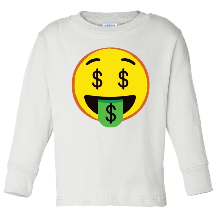 Emoticon Money Mouth Face With Dollar Sign Eyes Rich Toddler Long Sleeve Shirt