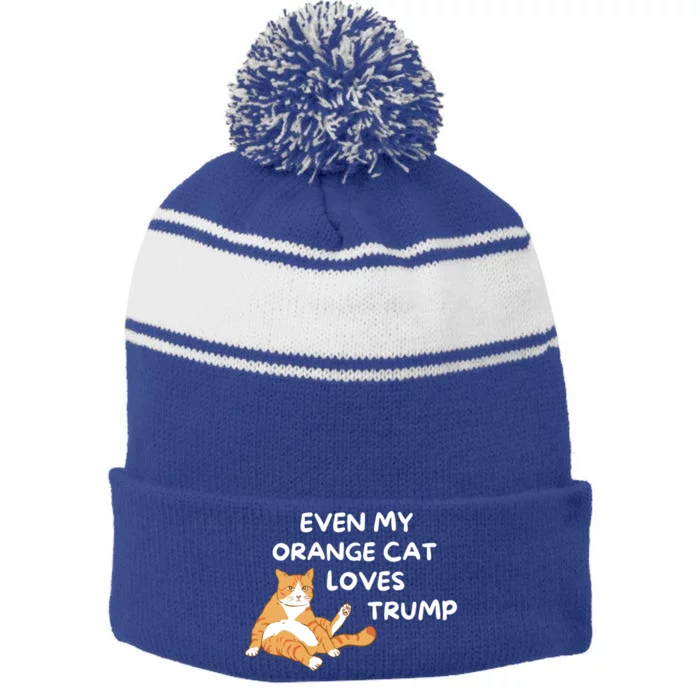 Even My Orange Cat Loves Trump The Felon 2024 Us Election Gift Stripe Pom Pom Beanie