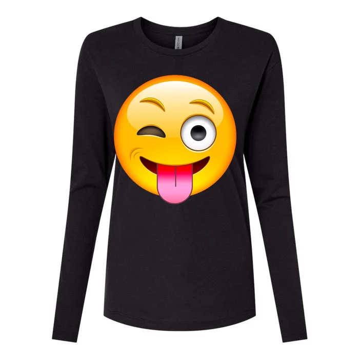 Emoticon Tongue Out Emoji with Winking Eye Smiley Womens Cotton Relaxed Long Sleeve T-Shirt