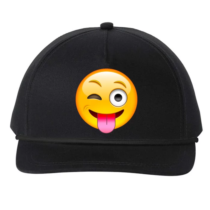 Emoticon Tongue Out Emoji with Winking Eye Smiley Snapback Five-Panel Rope Hat