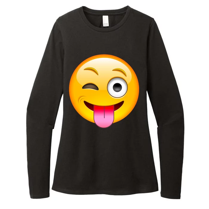 Emoticon Tongue Out Emoji with Winking Eye Smiley Womens CVC Long Sleeve Shirt