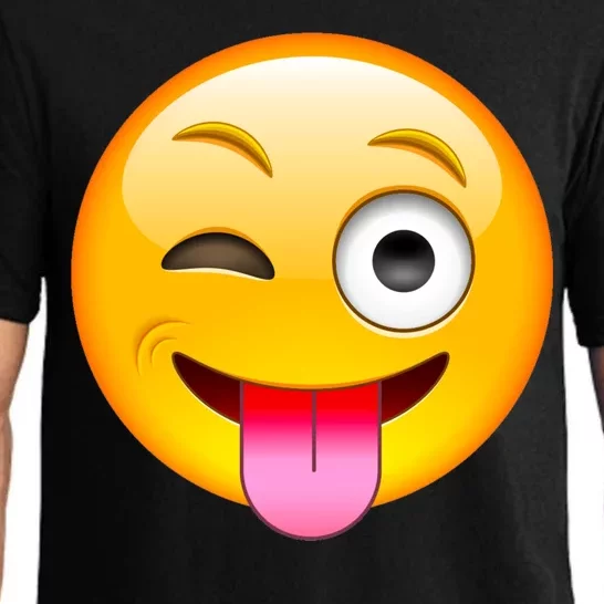 Emoticon Tongue Out Emoji with Winking Eye Smiley Pajama Set