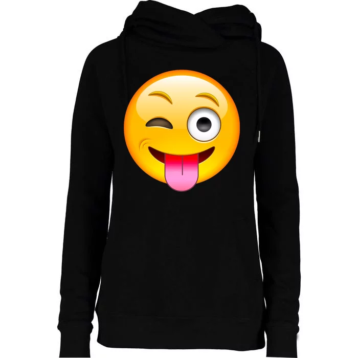 Emoticon Tongue Out Emoji with Winking Eye Smiley Womens Funnel Neck Pullover Hood