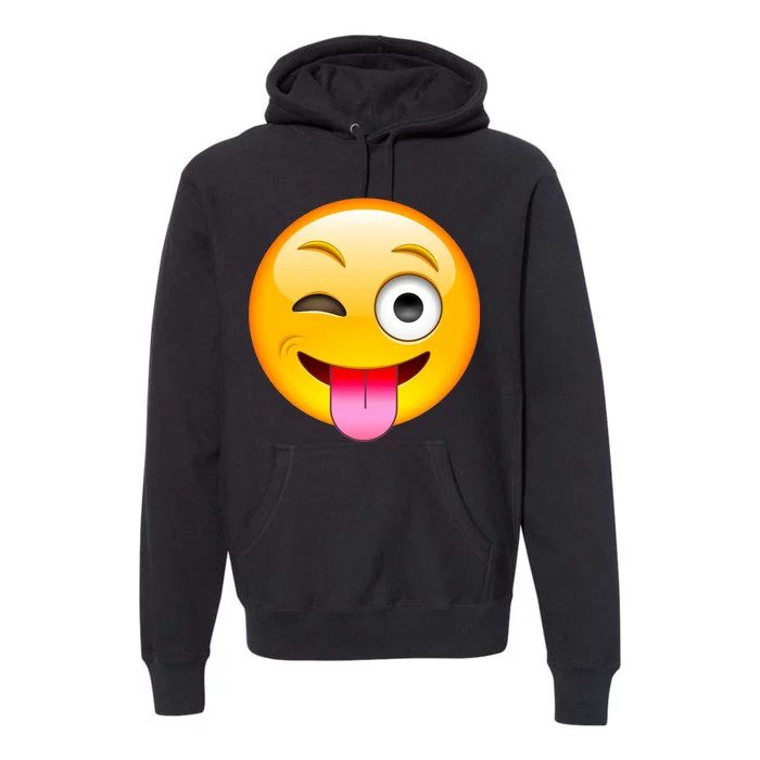 Emoticon Tongue Out Emoji with Winking Eye Smiley Premium Hoodie