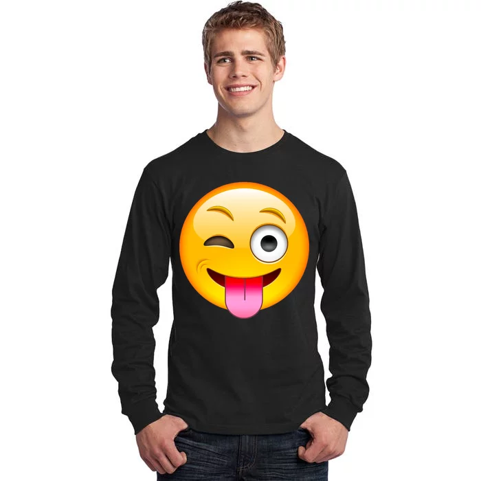 Emoticon Tongue Out Emoji with Winking Eye Smiley Tall Long Sleeve T-Shirt