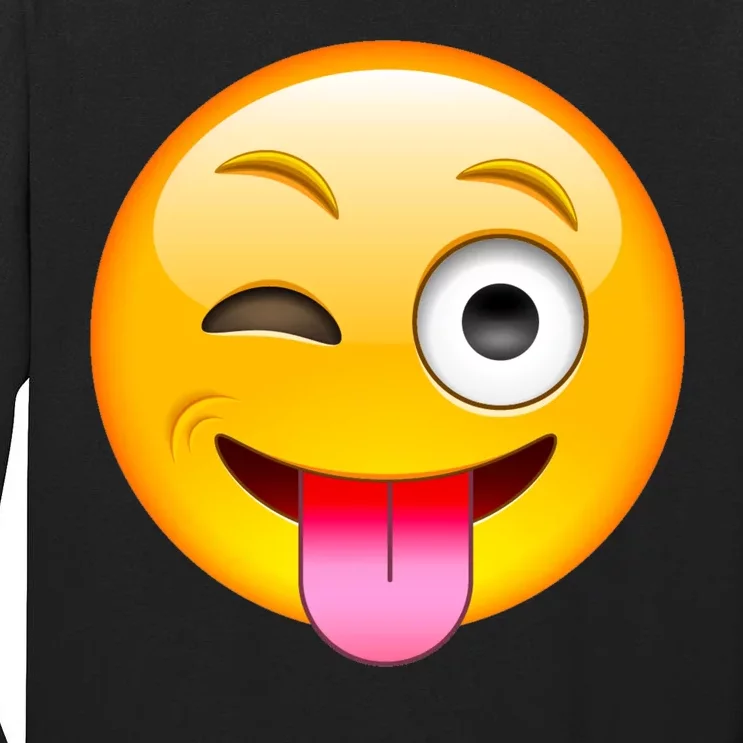 Emoticon Tongue Out Emoji with Winking Eye Smiley Tall Long Sleeve T-Shirt