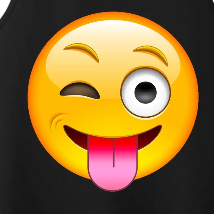 Emoticon Tongue Out Emoji with Winking Eye Smiley Performance Tank