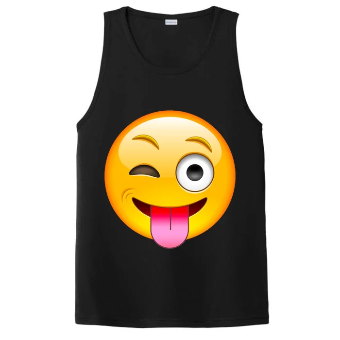 Emoticon Tongue Out Emoji with Winking Eye Smiley Performance Tank