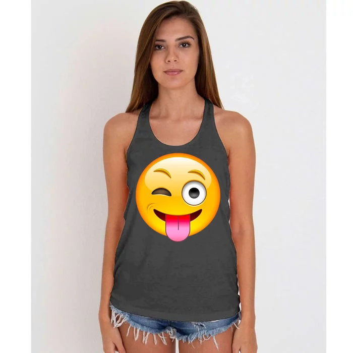 Emoticon Tongue Out Emoji with Winking Eye Smiley Women's Knotted Racerback Tank