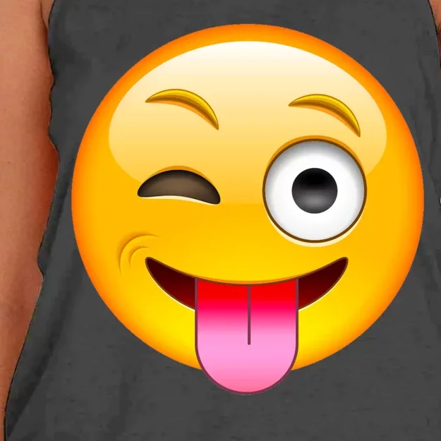 Emoticon Tongue Out Emoji with Winking Eye Smiley Women's Knotted Racerback Tank