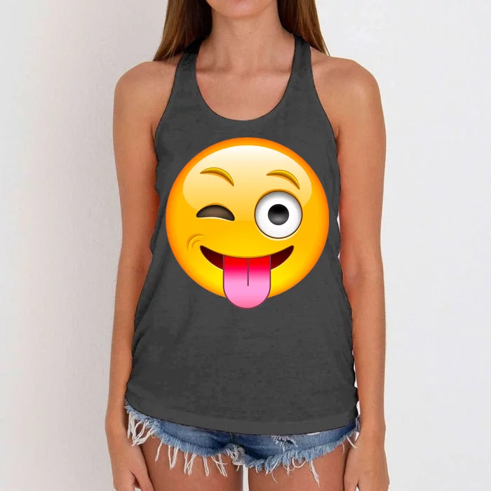 Emoticon Tongue Out Emoji with Winking Eye Smiley Women's Knotted Racerback Tank