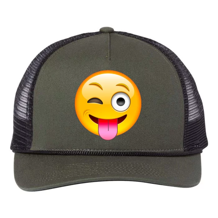 Emoticon Tongue Out Emoji with Winking Eye Smiley Retro Rope Trucker Hat Cap