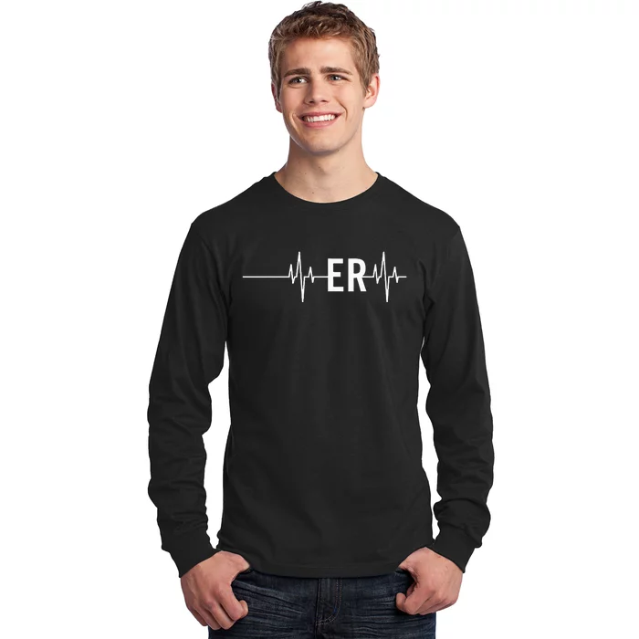 Emergency Medicine Physician Nurse Gift ER Heartbeat Long Sleeve Shirt