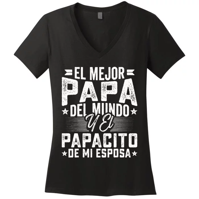 El Mejor Papa Del Mundo Camiseta En Espanol Padre Latino Women's V-Neck T-Shirt