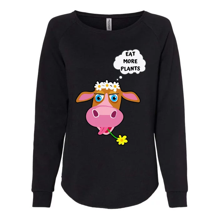 Eat More Plants Cow Flower Power Vegan Womens California Wash Sweatshirt