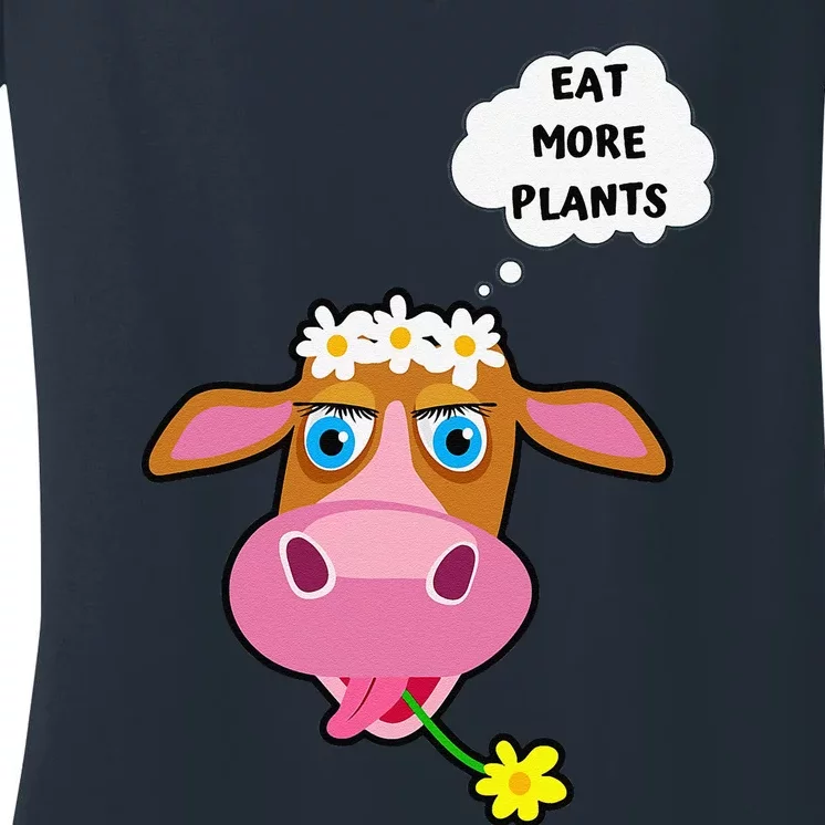 Eat More Plants Cow Flower Power Vegan Women's V-Neck T-Shirt