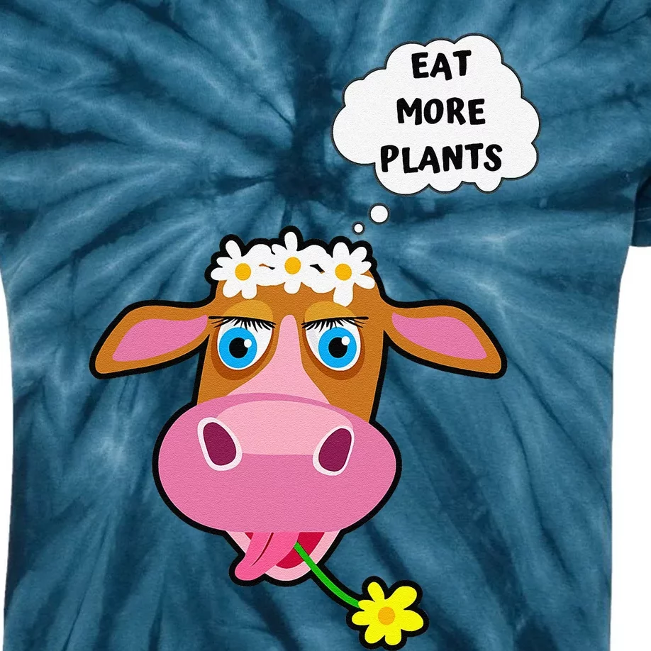 Eat More Plants Cow Flower Power Vegan Kids Tie-Dye T-Shirt