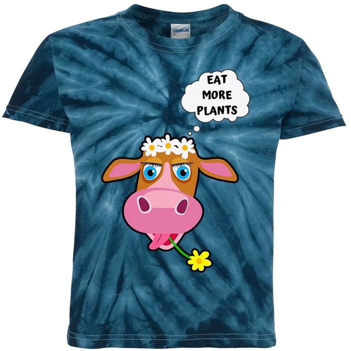 Eat More Plants Cow Flower Power Vegan Kids Tie-Dye T-Shirt