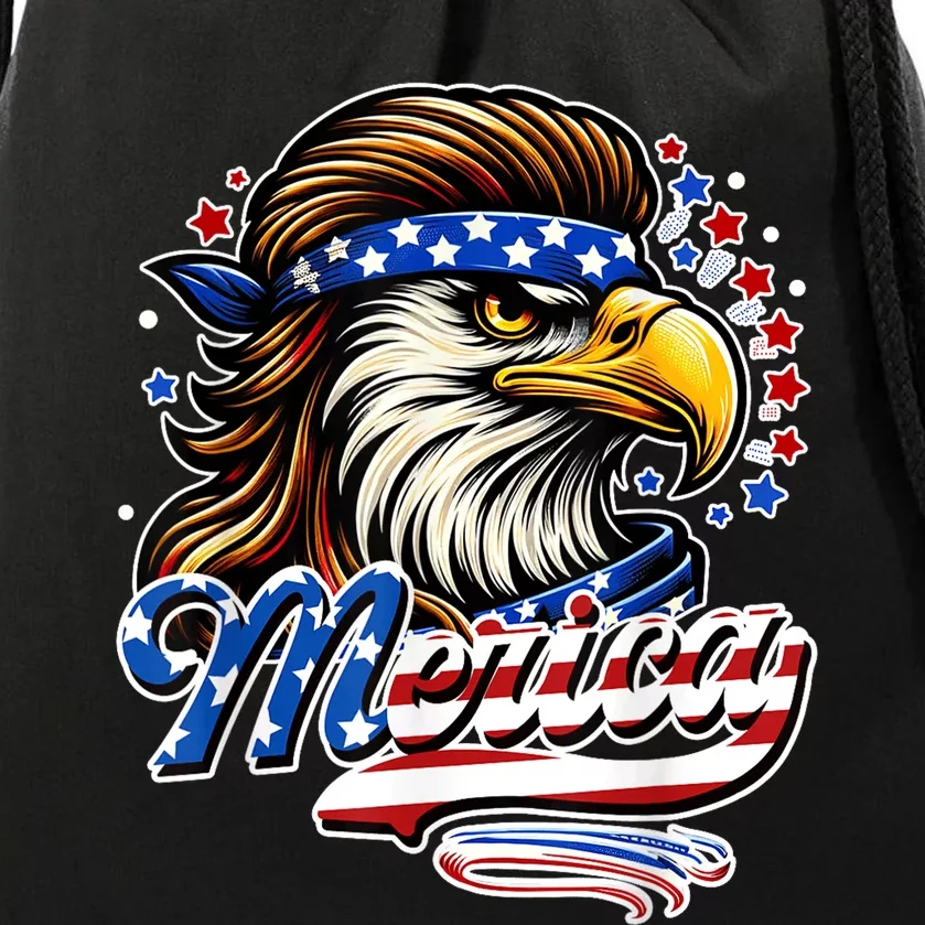 Eagle Merica Red White Blue American Independence Day Drawstring Bag