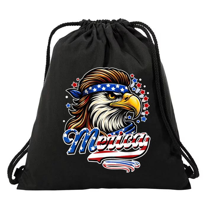 Eagle Merica Red White Blue American Independence Day Drawstring Bag