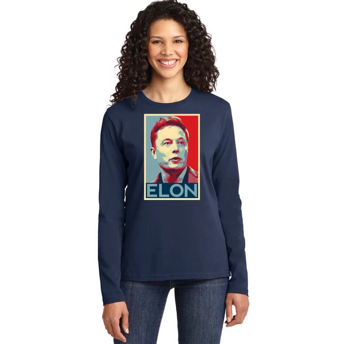 Elon Musk Retro Ladies Long Sleeve Shirt