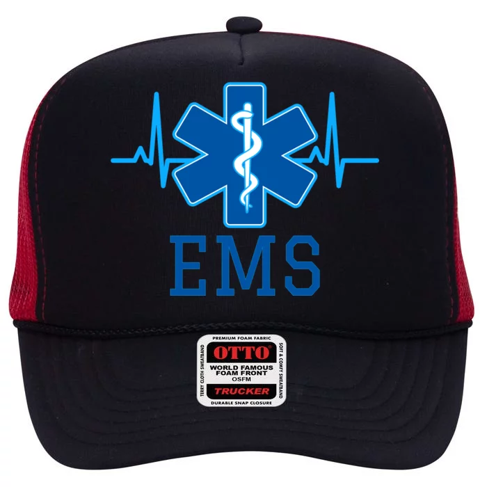 EMS Emergency Medical Services Pulse Logo High Crown Mesh Trucker Hat